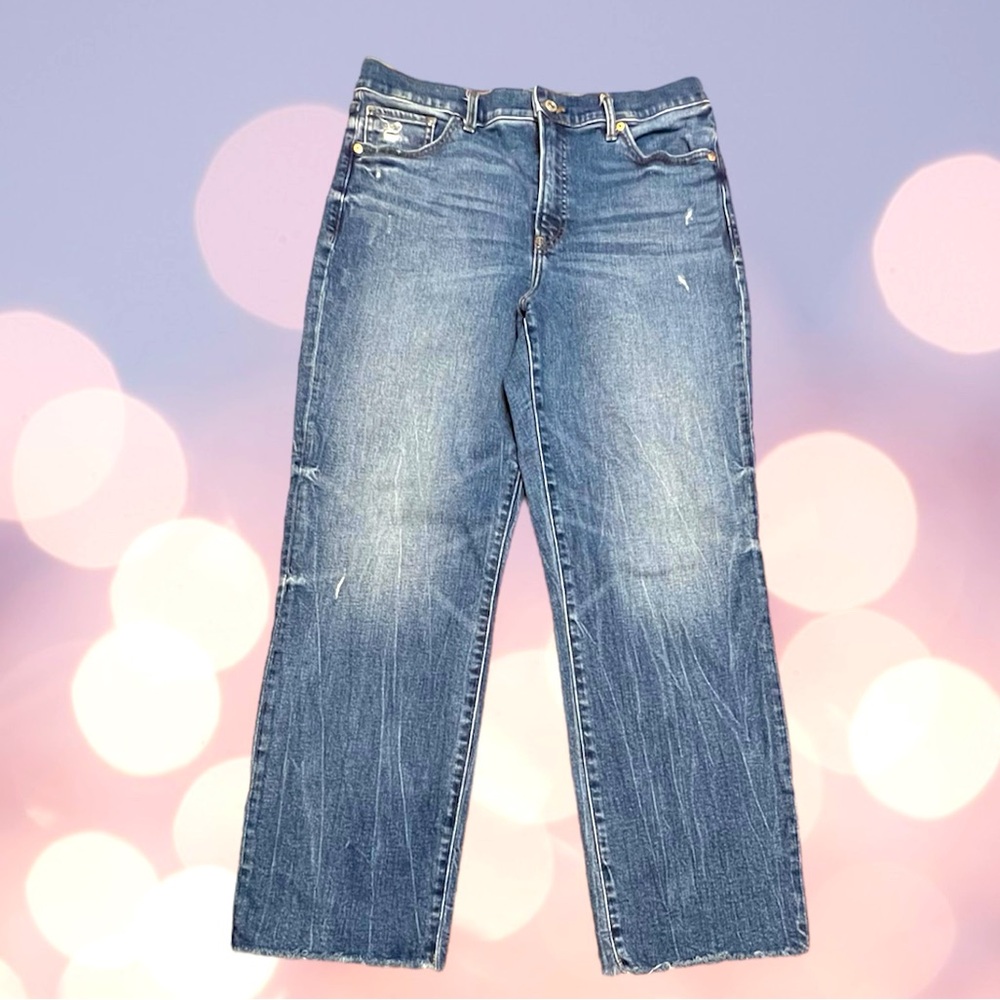 Express Jeans Straight Ankle High Rise Size 12R Frayed Hem Blue